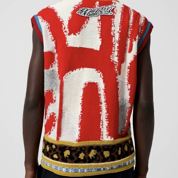 MARNI Artistic Jacquard V-Collar Wool Vest - Picture 2 of 8